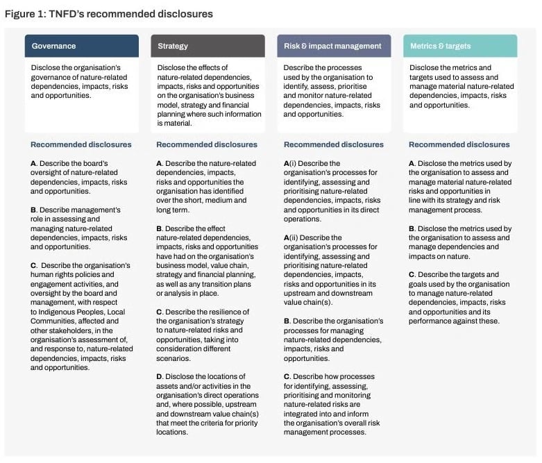 image showing TNFD's recommended disclosures